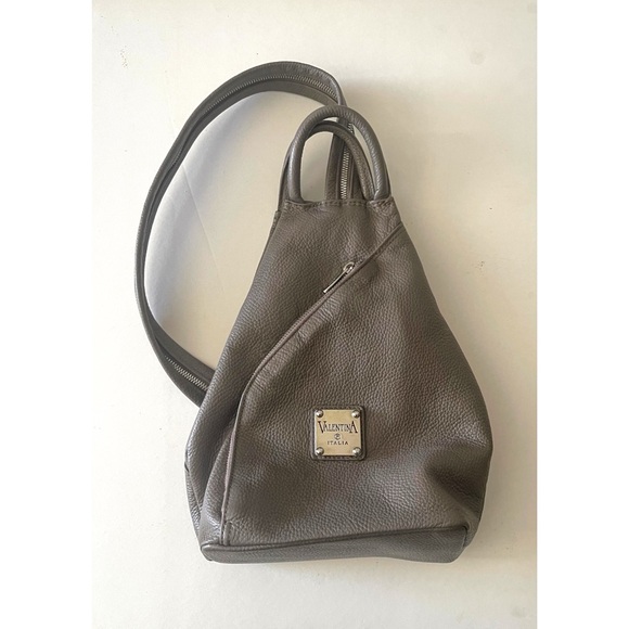 VALENTINA Genuine Leather Convertible Sling Backpack in Elephant Grey - Picture 4 of 12